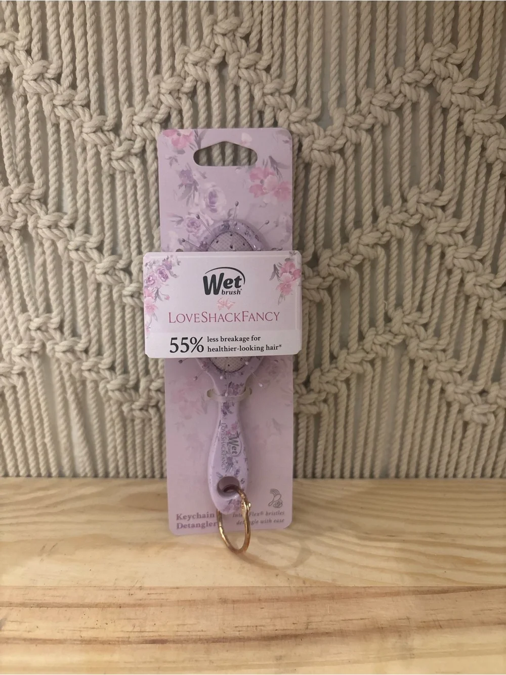 LoveShackFancy Lavender Floral Keychain Brush with Gold Ring